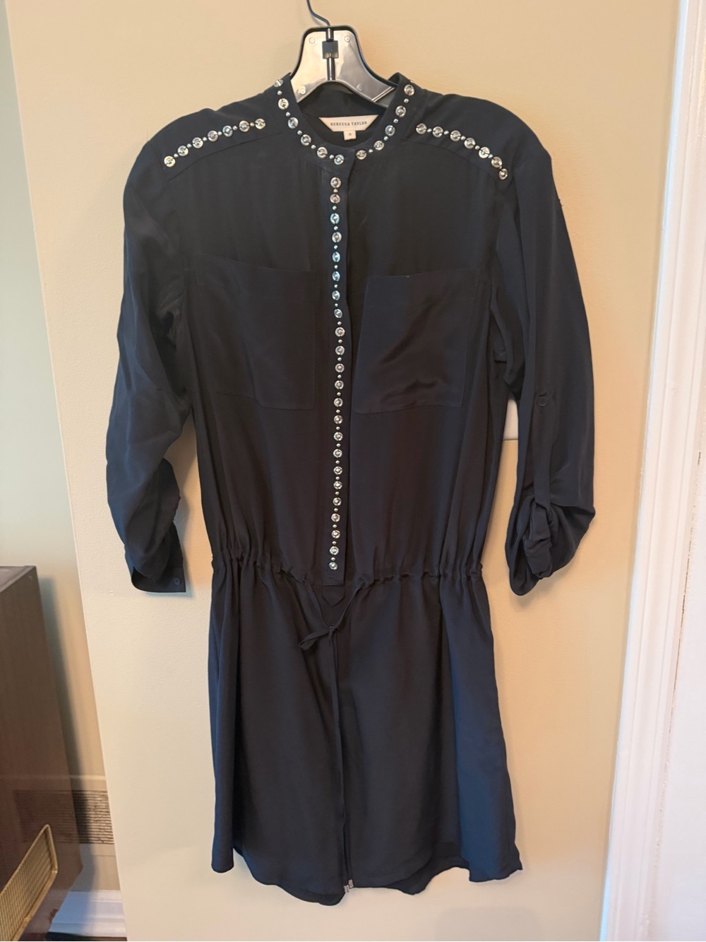 Rebecca Taylor Black Long-Sleeve Embellished Shirt Dress
